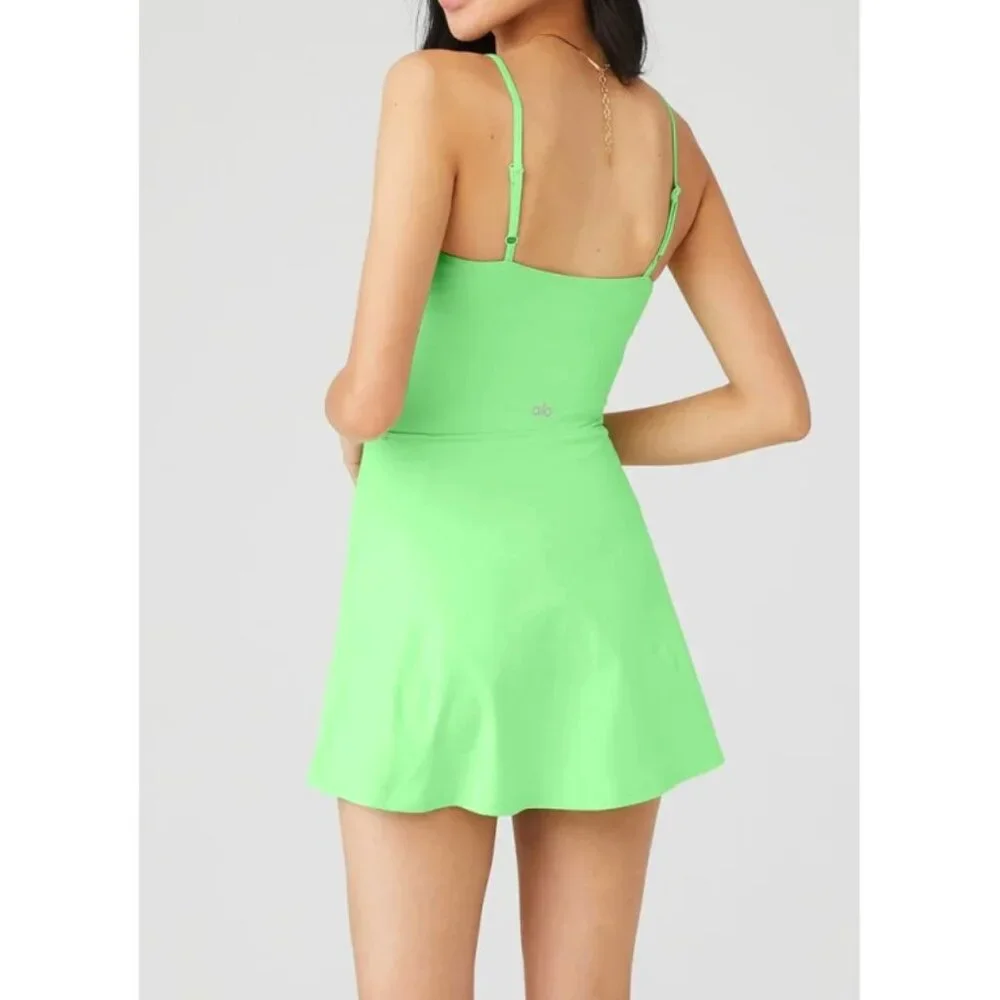 Alo Courtside Tennis Dress Ultramint Neon Green Padded A-Line Skater Skort L
